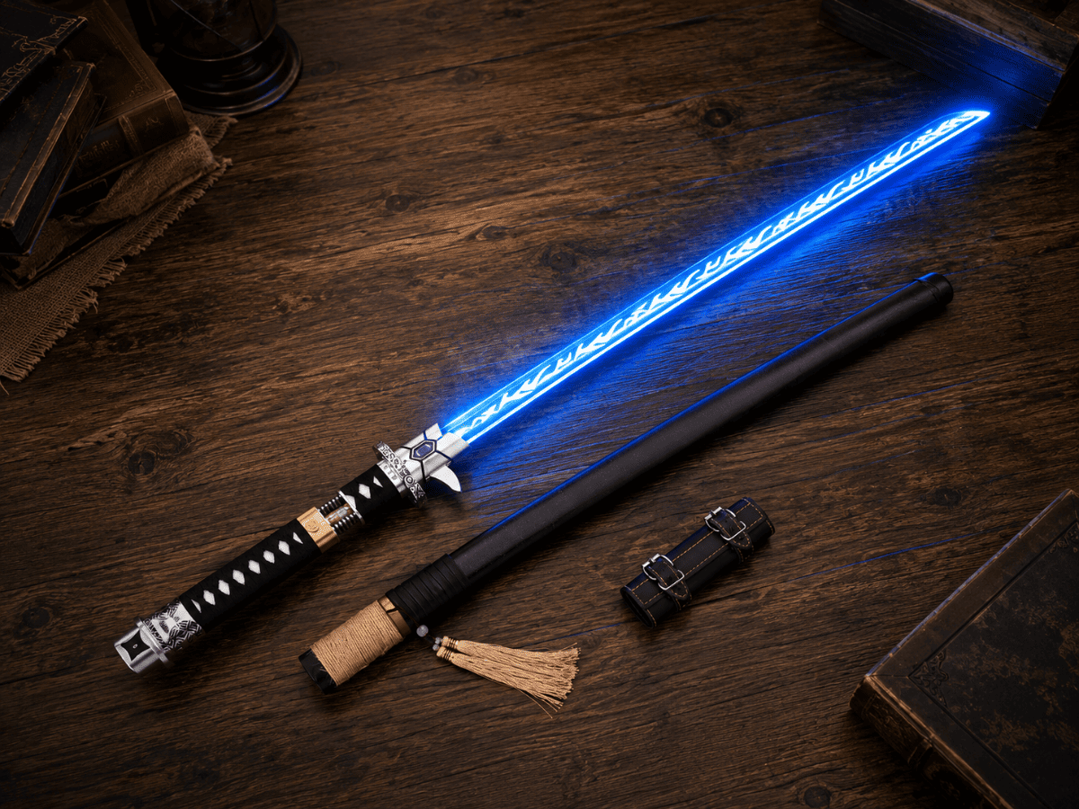 Nova Katana Neopixel lightsaber with woven hilt and curved blade